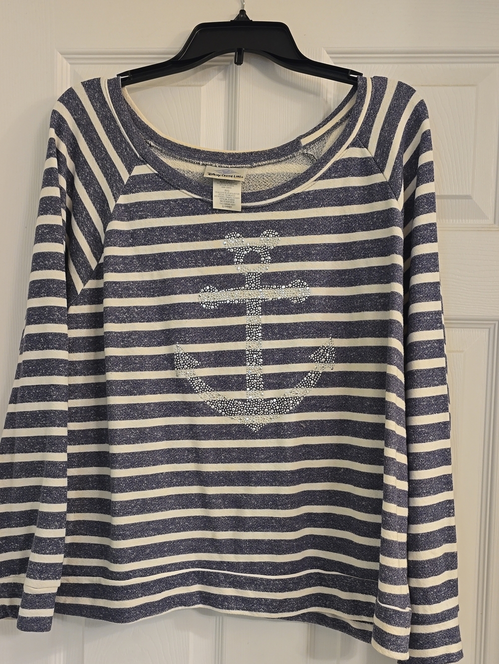 Disney Cruise Line Navy & White Striped Long Sleeve Top with Rhinestone Anchor